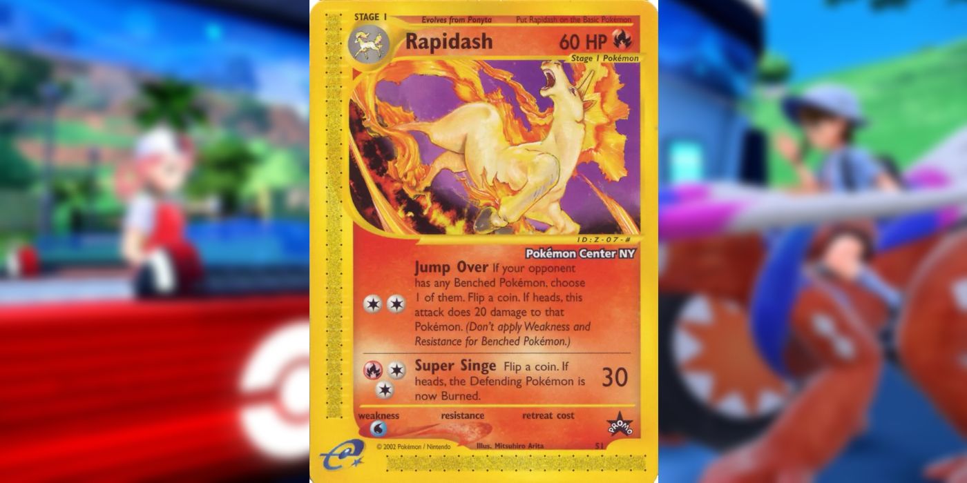 A Pokemon Center exclusive TCG card featuring Rapidash.