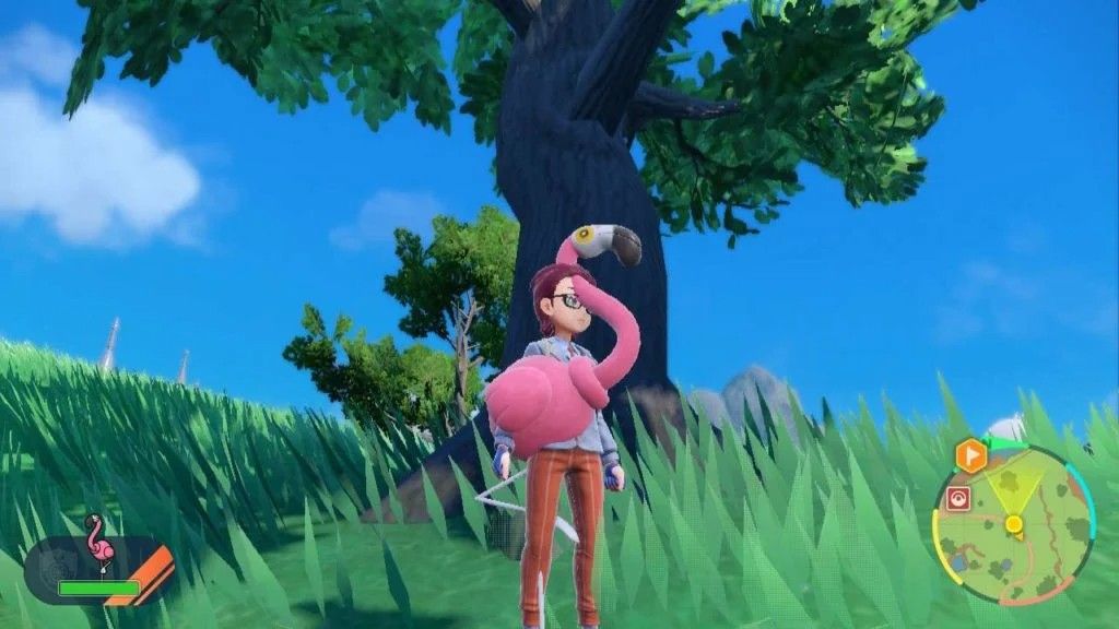 Pokemon Scarlet et Violet glitch montrant un Pokémon Flamigo fusionné avec un personnage joueur.