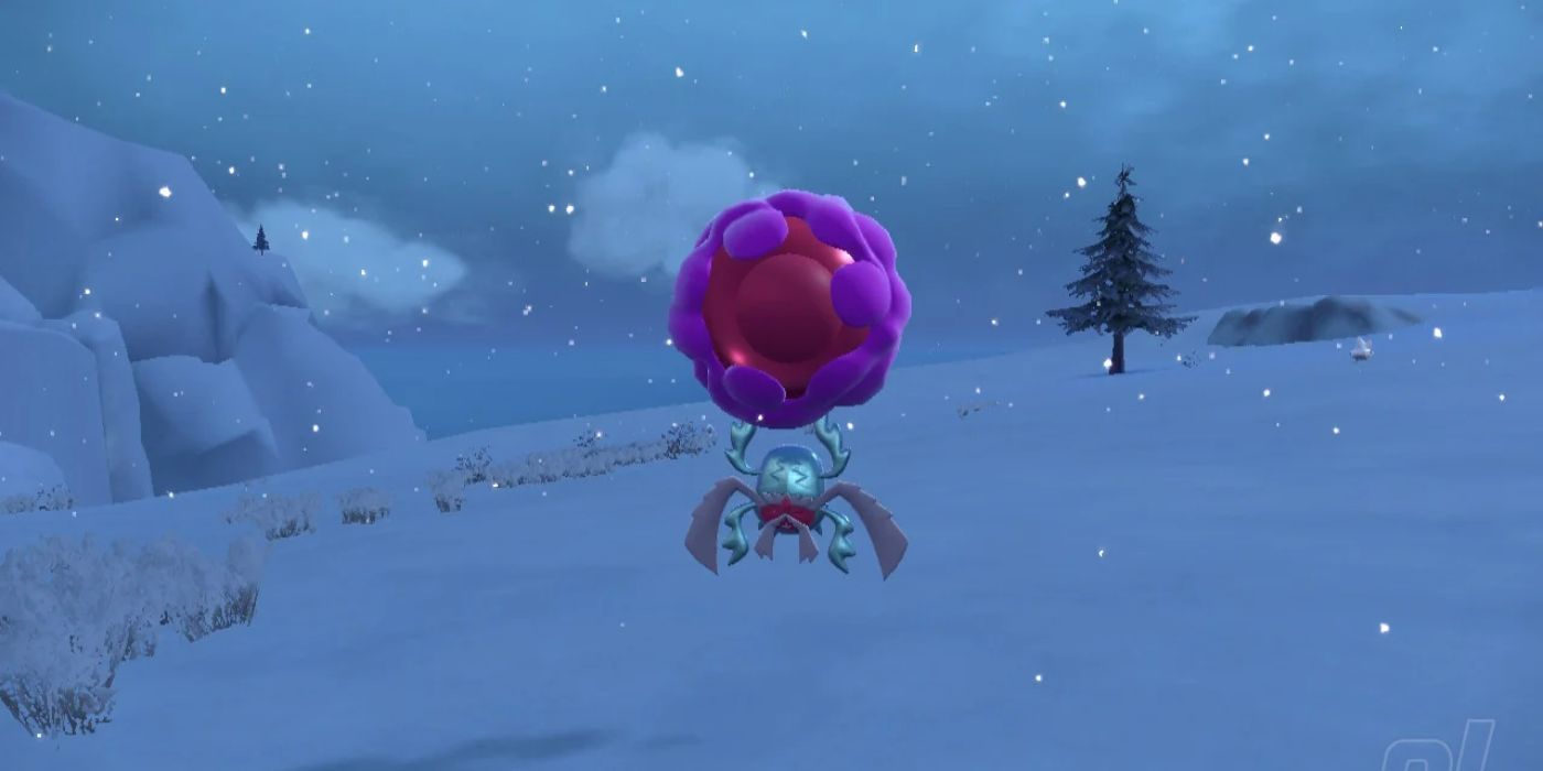 Rabsca parada em um campo nevado em Pokémon Scarlet e Violet.