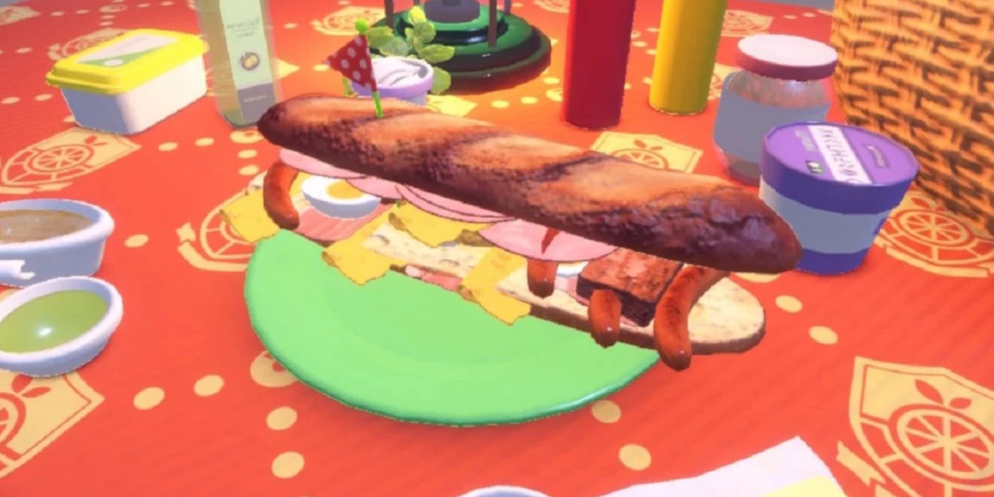 A Pokemon Scarlet and Violet Picnic Sandwich With Lots Of Ingredients
