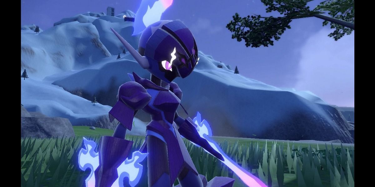 Ceruledge berdiri di malam hari di Pokémon Violet.