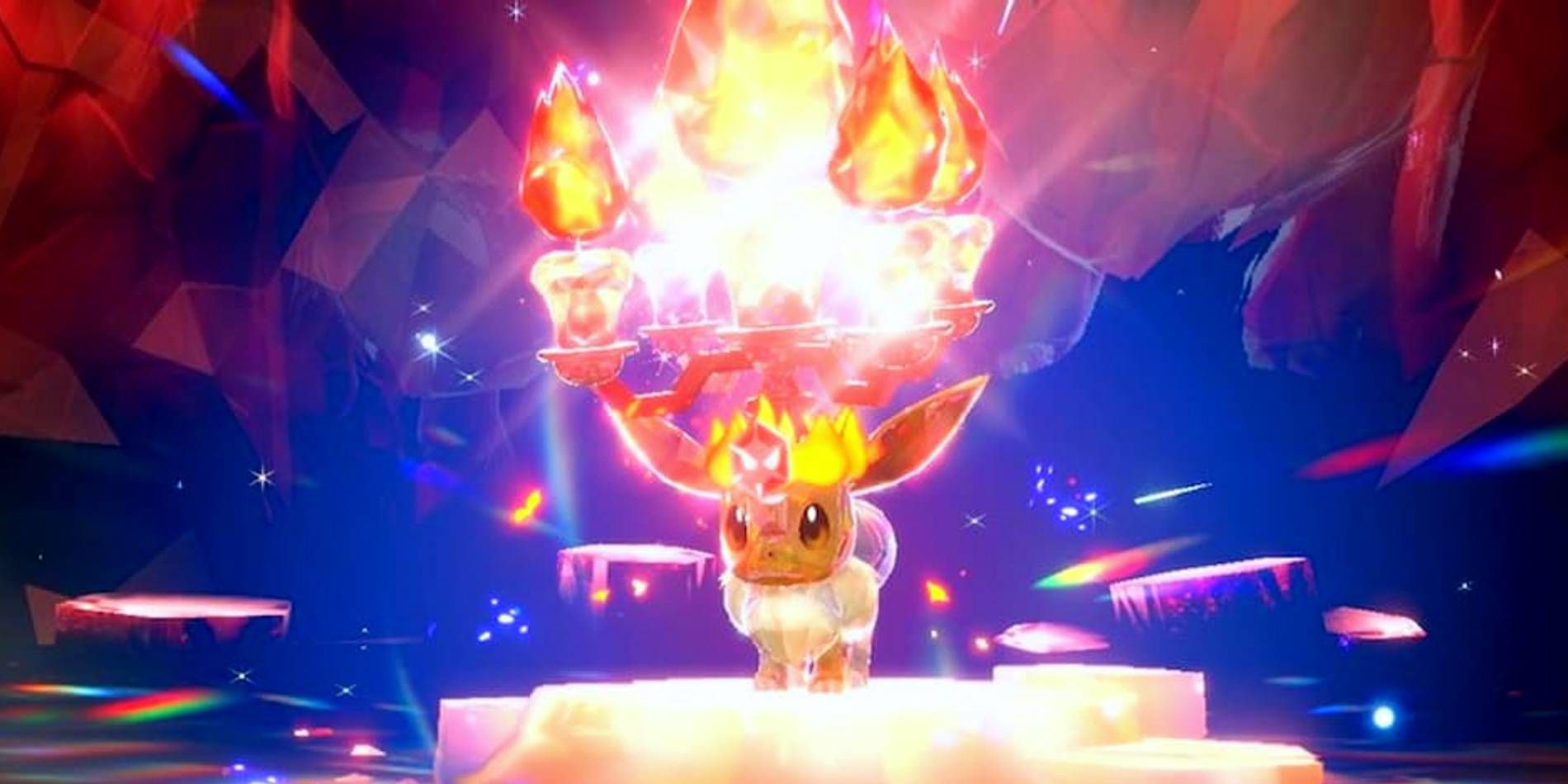Pokemon Scarlet and Violet Tera Raid Battle Eevee Terastralized into a Fire-type