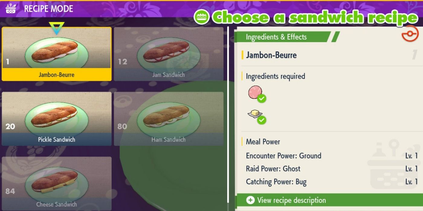 Pokémon Scarlet Violet Sandwich Menu