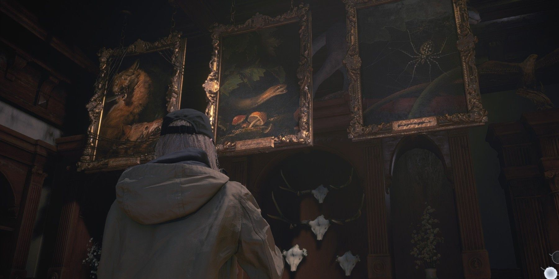 Pinturas de predadores no DLC Shadows of Rose para Resident Evil Village