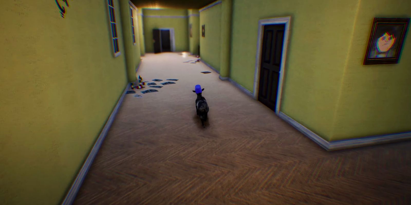 A player inside a replica of P.T.'s hallway in Goat Simulator 3.