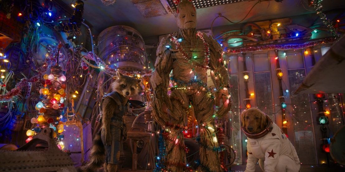 Rocket, Groot, and Cosmo talking to the camera in The Guardians of the Galaxy Holiday Special 