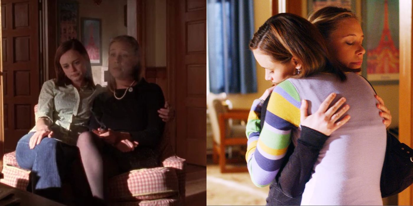 Two images of Rory and Paris in Gilmore Girls