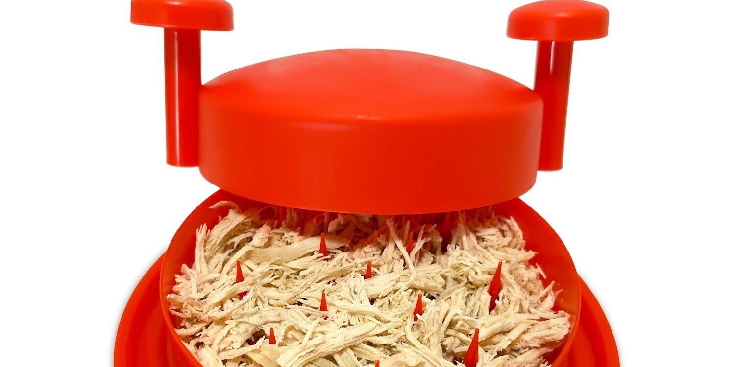 Cropped Red Chicken Shredder kitchen tool filled with kitchen