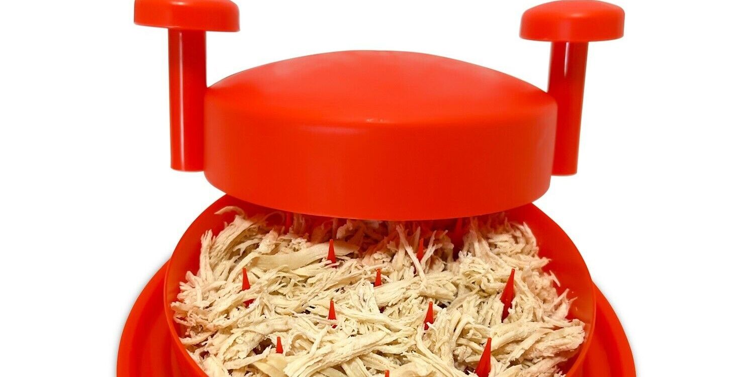 Cropped Red Chicken Shredder Kitchen Tool filled with Kitchen