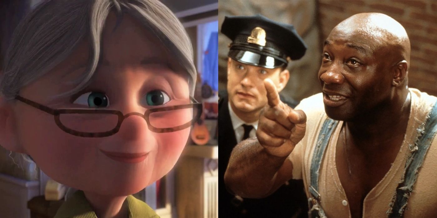 Split image of Ellie in Up and John Coffey in The Green Mile