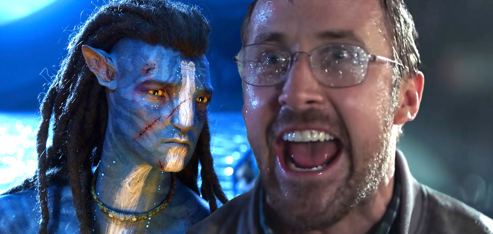 Sam Worthington in Avatar The Way of Water and Ryan Gosling in Saturday Night Live Sketch