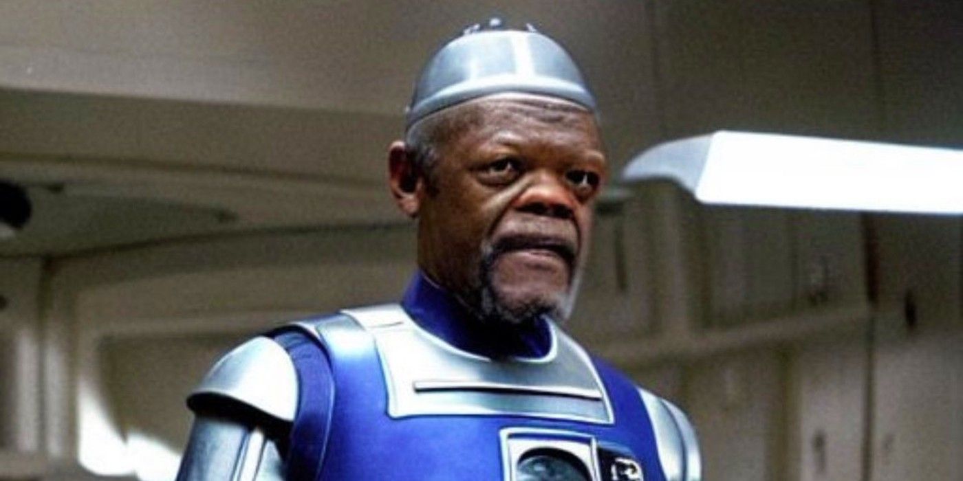 Samuel L Jackson Mace Windu como R2-D2 em arte estranha de Star Wars AI