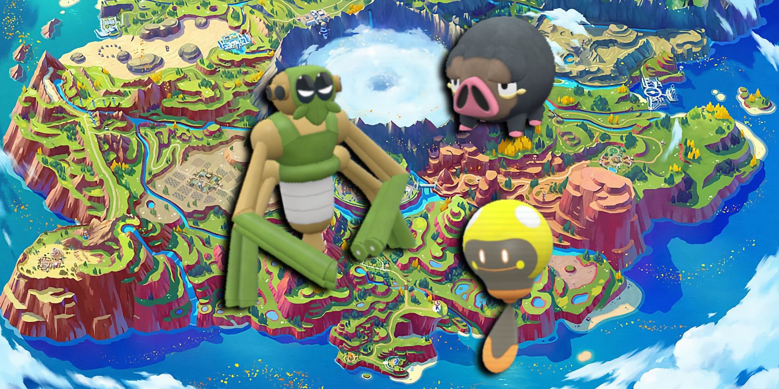 Lechok, Tadbulb, and Spidops in Pokémon Scarlet and Violet.