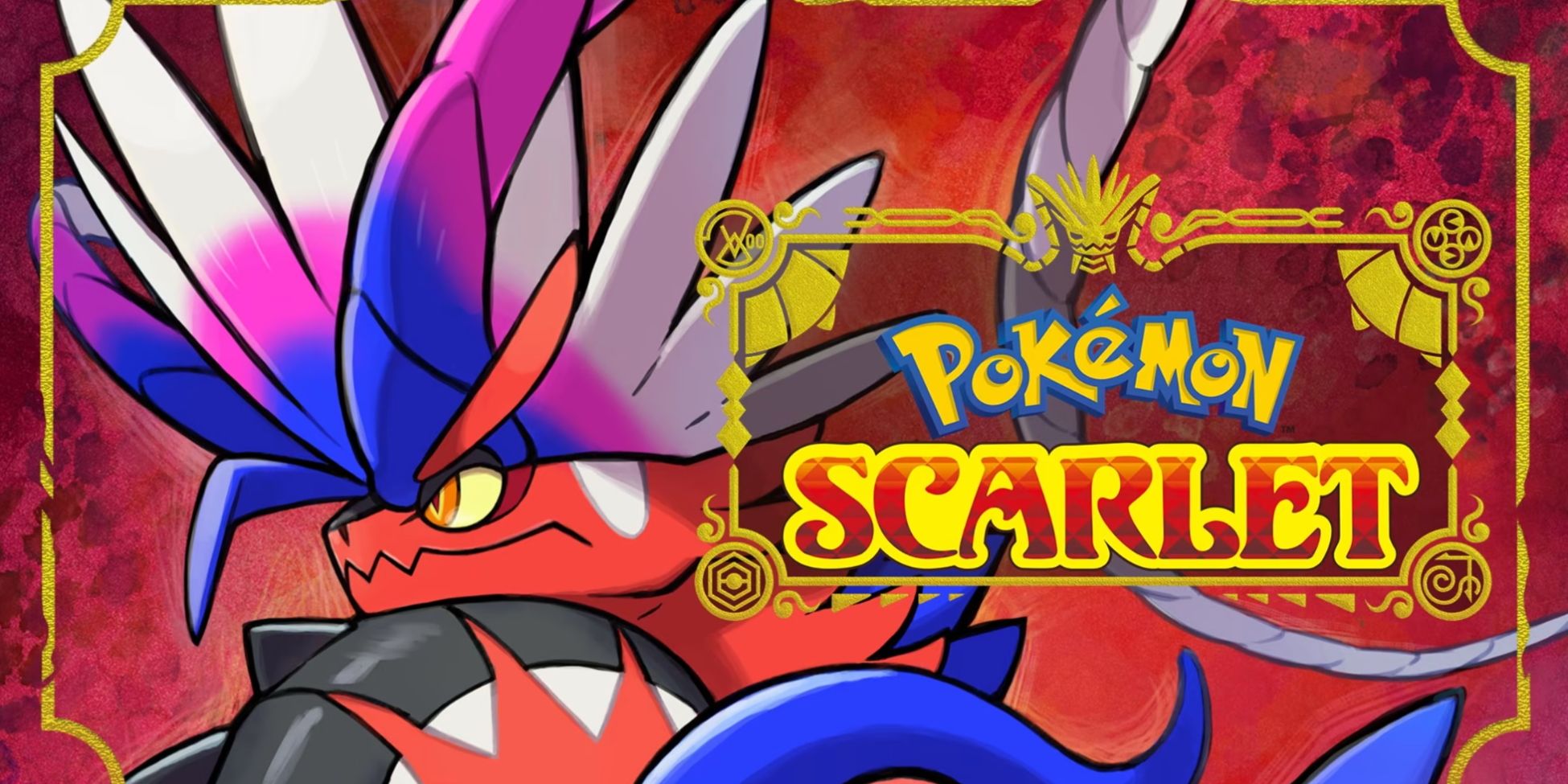 Cover art of Koraidon next to the Pokémon Scarlet logo.