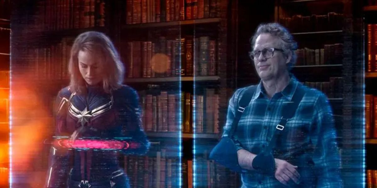 The Shang-Chi post credit scene of a holographic Carol Danvers and Bruce Banner is shown.