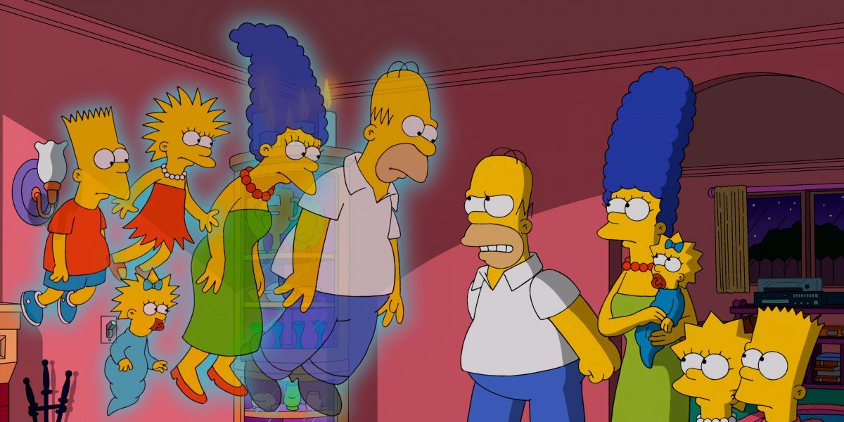 Simpsons from Tracy Ullman shorts as ghost meet living modern Simpson family