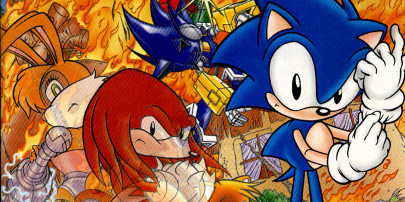 Sonic posing with Knuckles on the cover of the Mecha Madness special issue