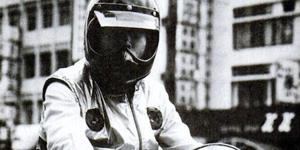 A motorcycle driver wears a speaker vest 