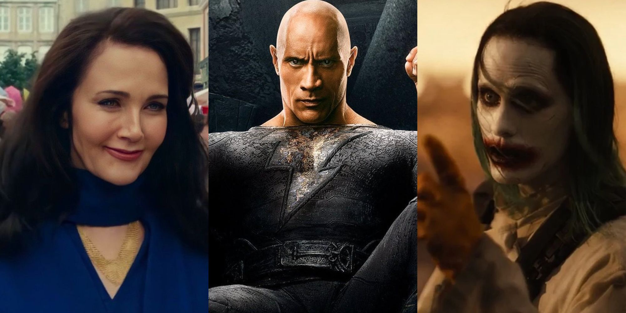 Split image of Asteria, Black Adam and Knightmare Joker in the DCEU