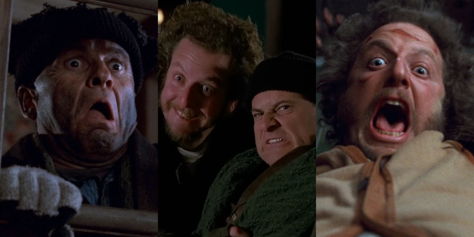 Split image of Harry and Marve going through traps in Home Alone 2 Lost In New York (1991)