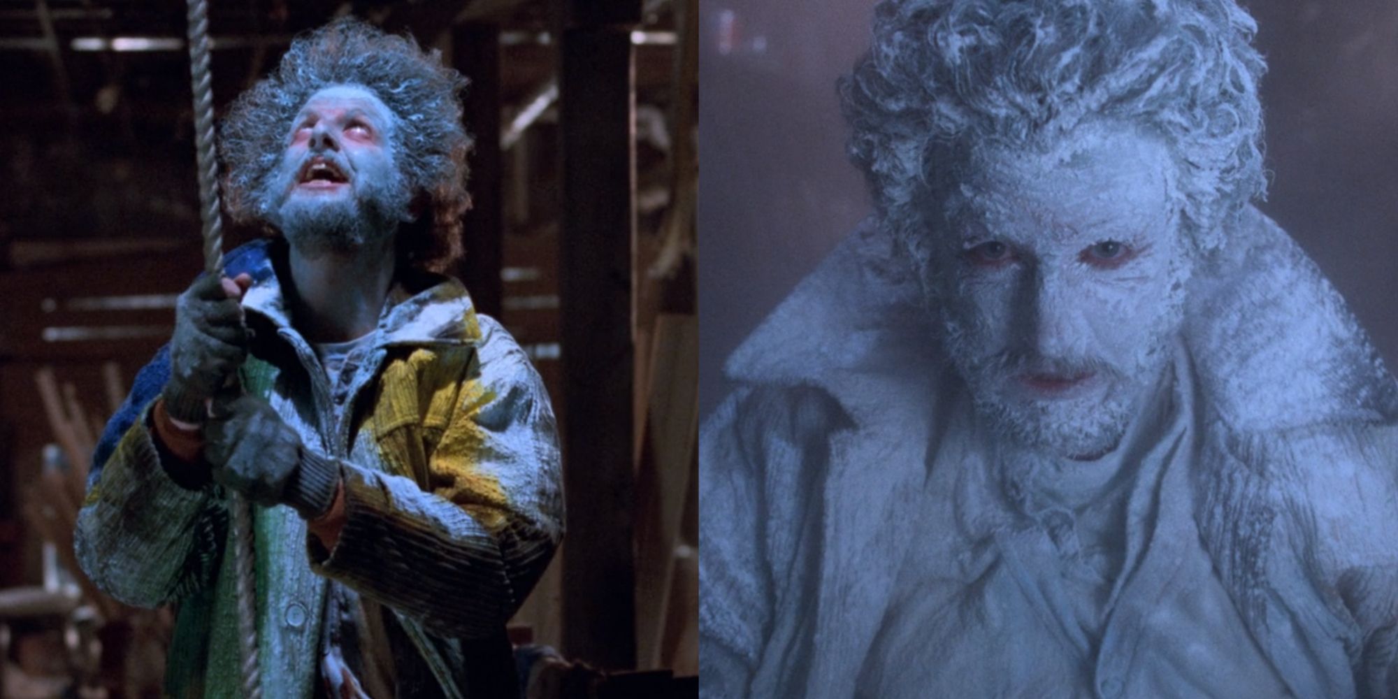 Split image of Marv going the cement bag trap in Home Alone 2 Lost In New York (1991)