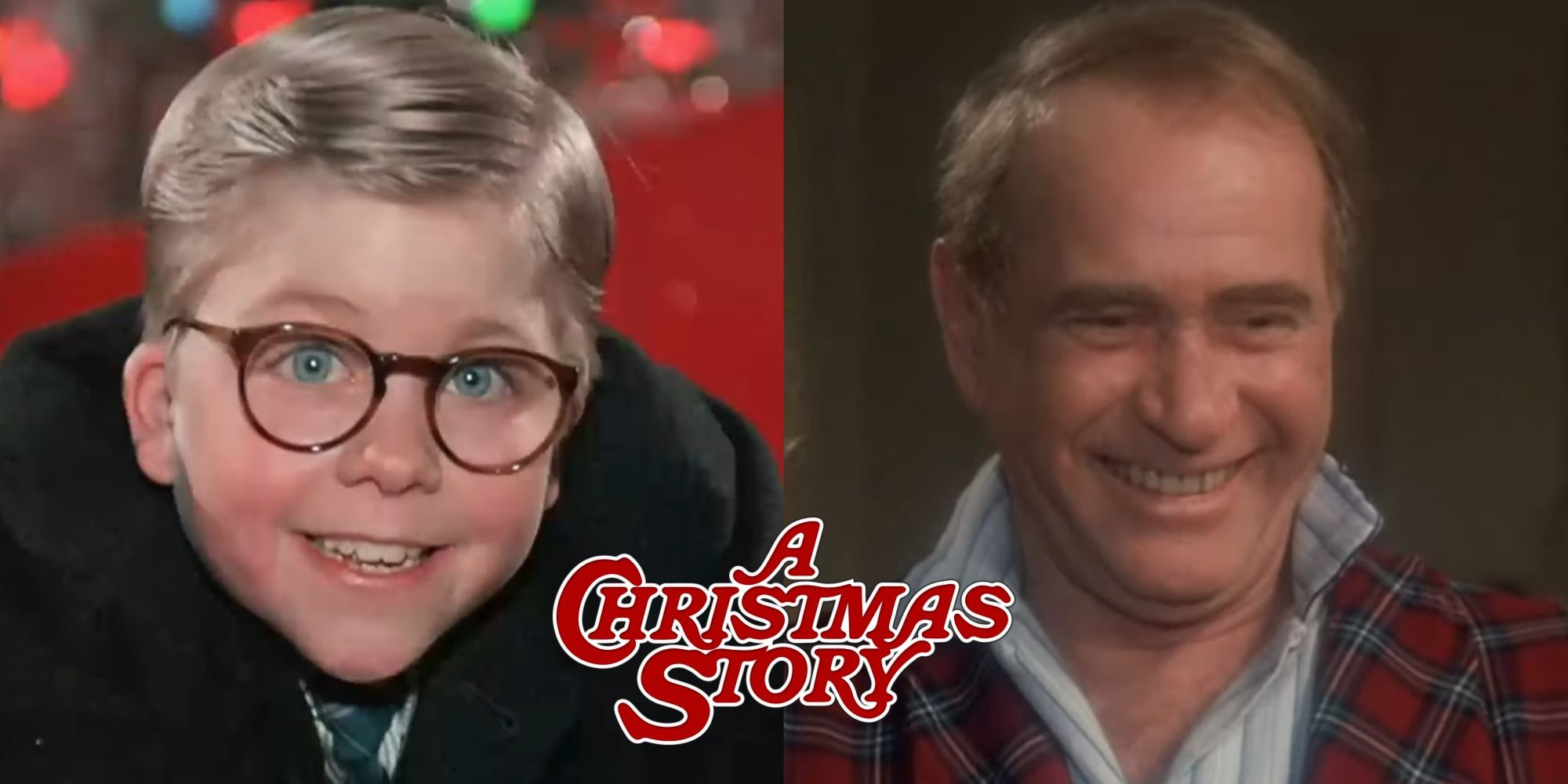 Split image of Ralphie Parker and the Old Man in A Christmas Story