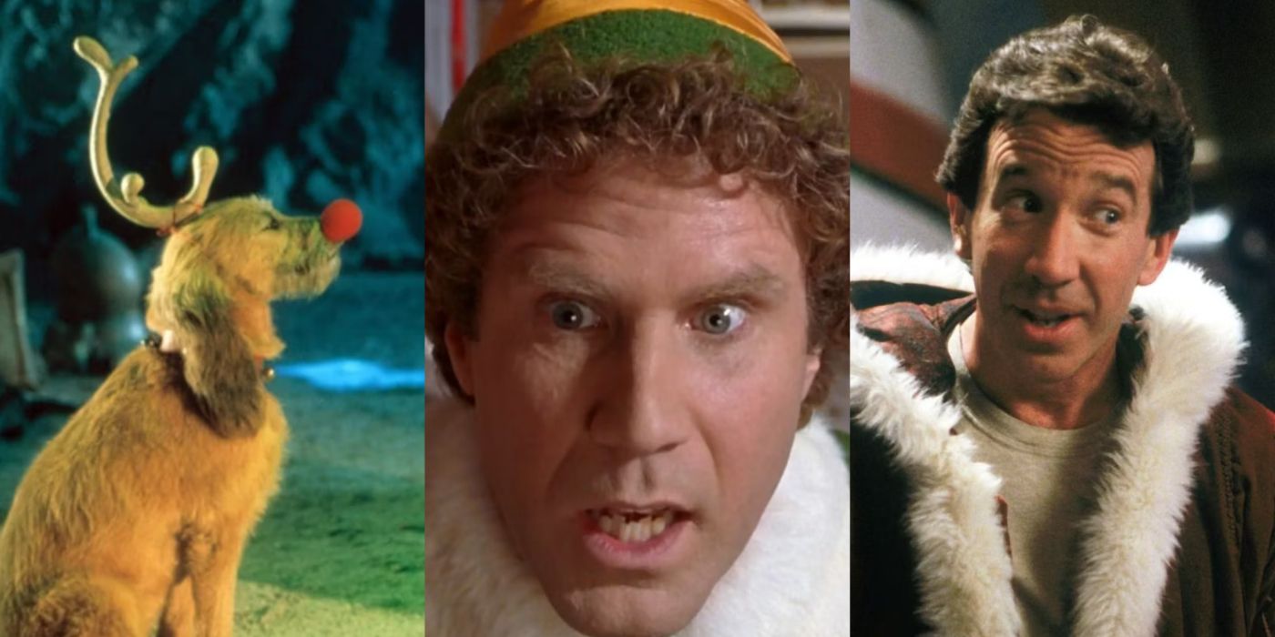 Split image of The Grinch, Elf, and The Santa Clause