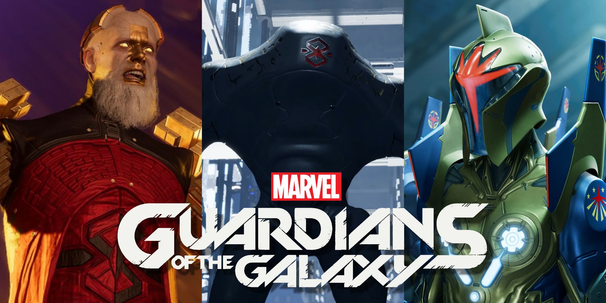 Split image of various difficult enemies in Marvel's Guardians Of The Galaxy (2021)