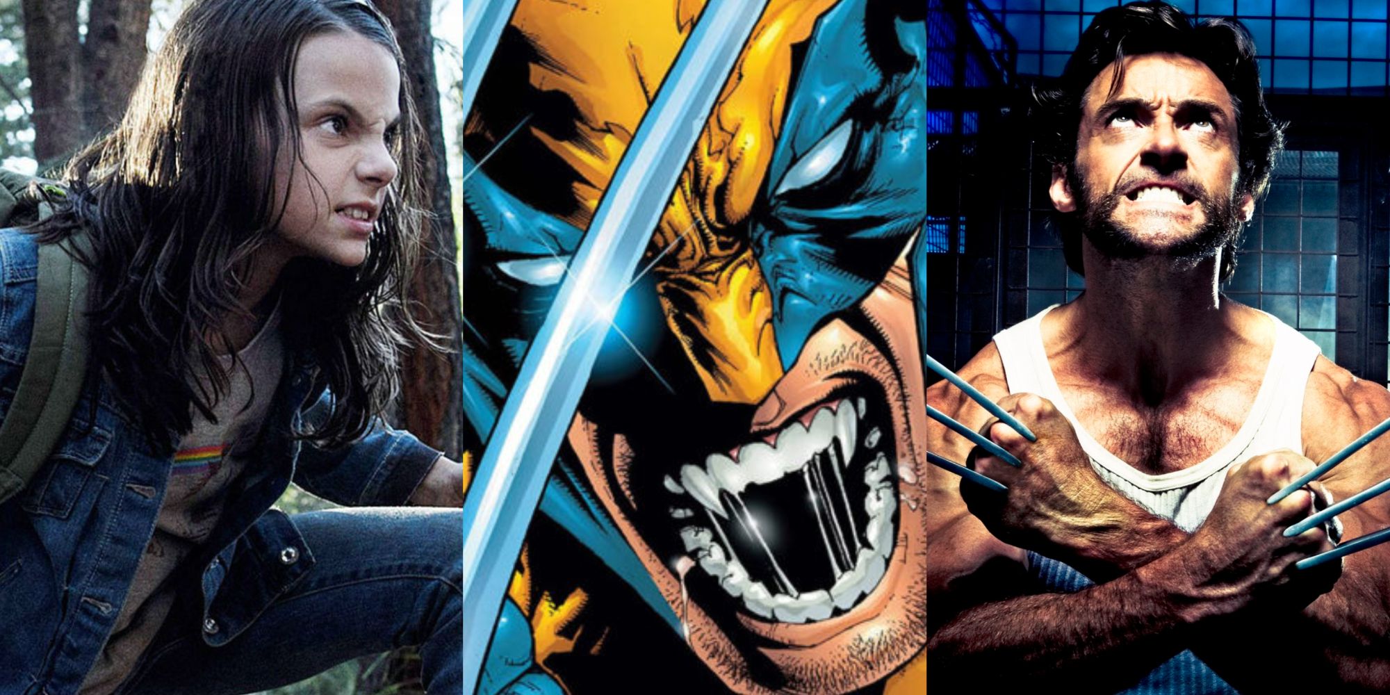 Split image of X-23, Wolverine in live-action and comics feature