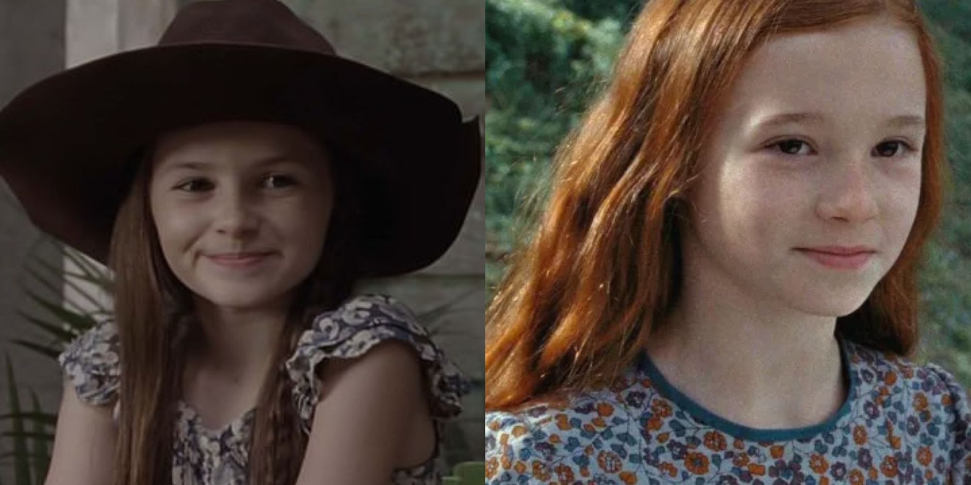 Split images of Judith Grimes smiling in The Walking Dead and Lily Potter smiling in Harry Potter