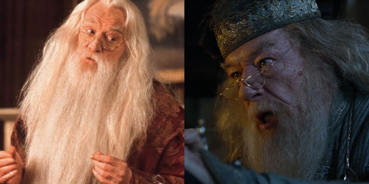 split screen of Albus Dumbledore in Harry Potter
