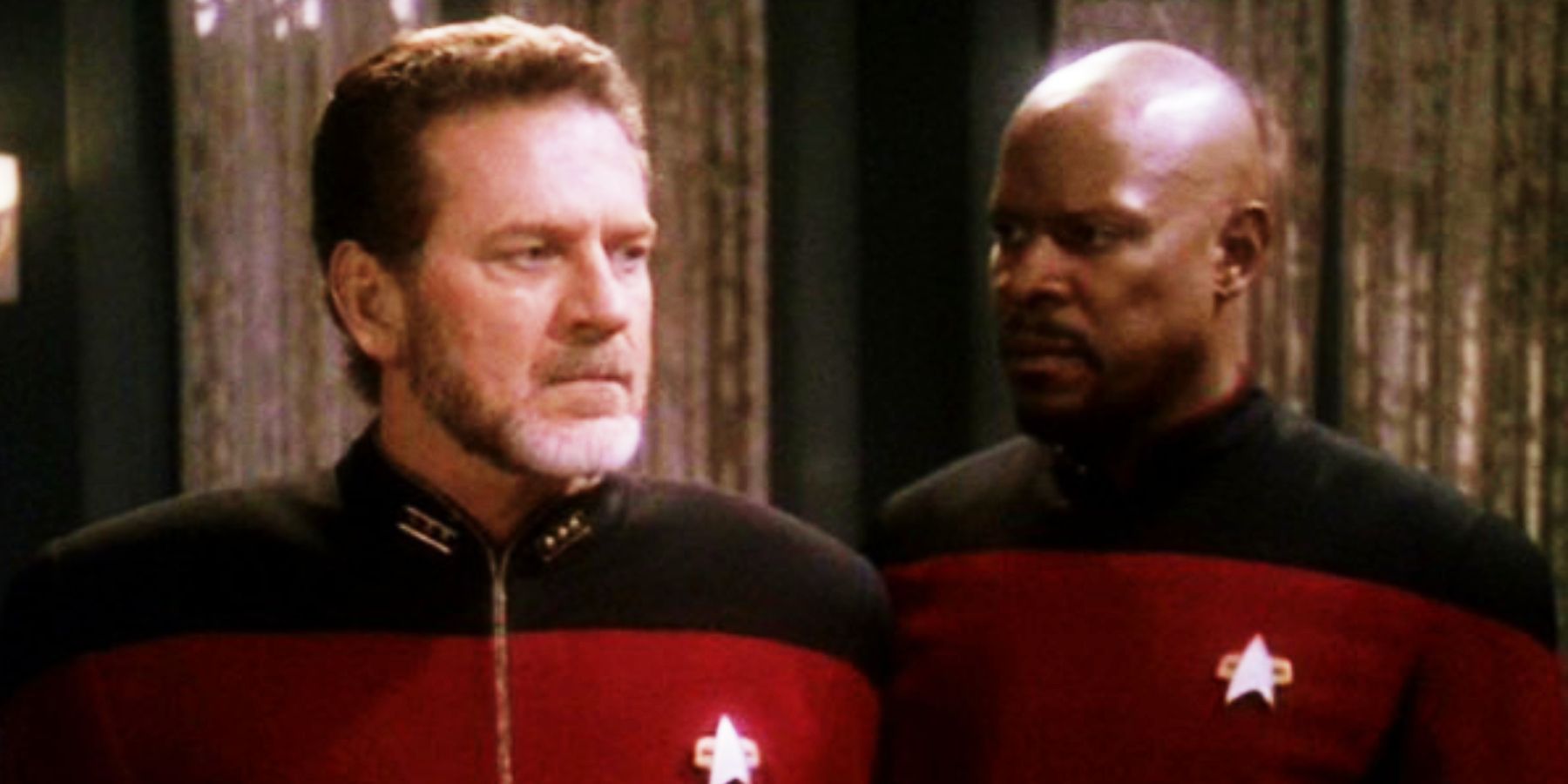 Robert Foxworth as Admiral Leighton and Avery Brooks as Captain Sisko