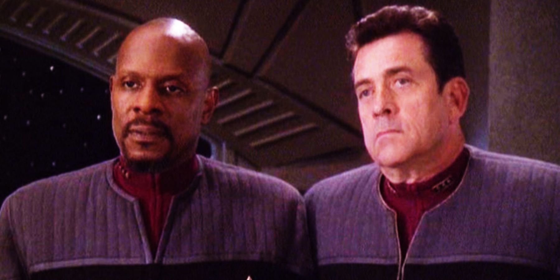 Avery Brooks as Benjamin Sisko and Barry Jenner as Admiral Ross