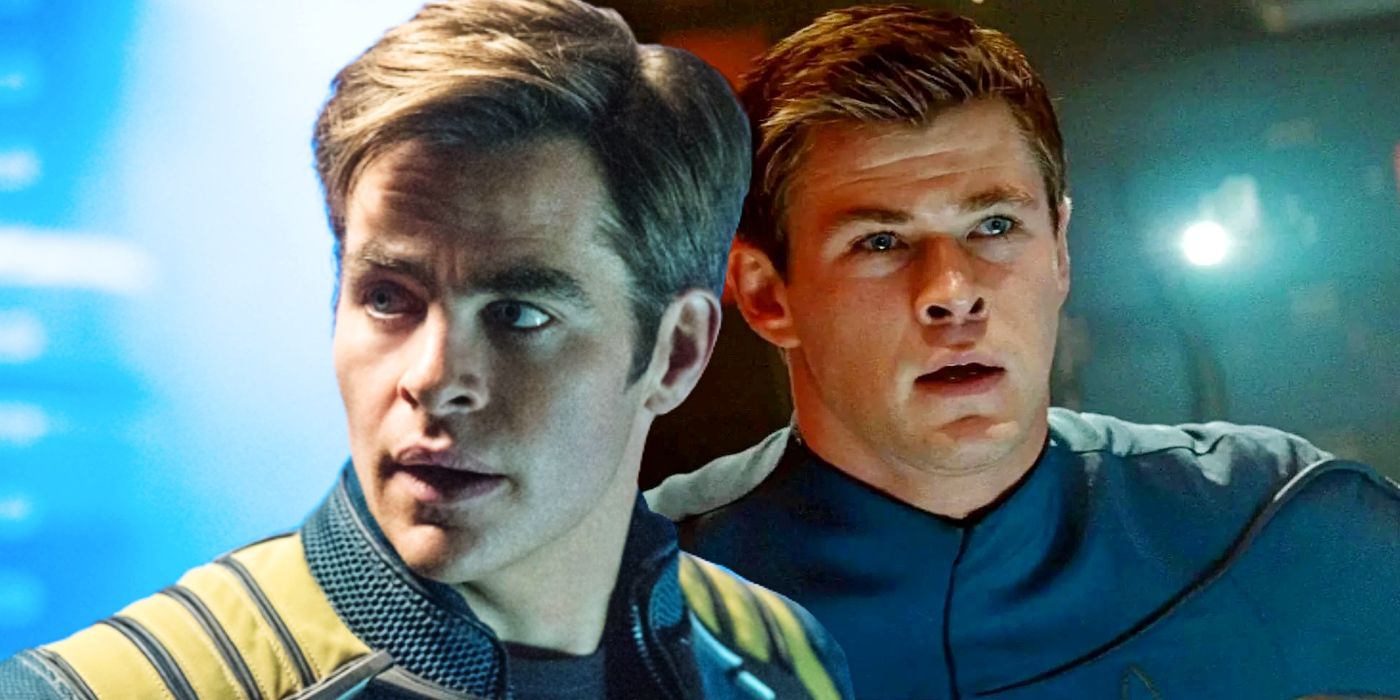 Imagem personalizada de Chris Pine como Capitão Kirk justaposto com Chris Hemsworth de Star Trek.