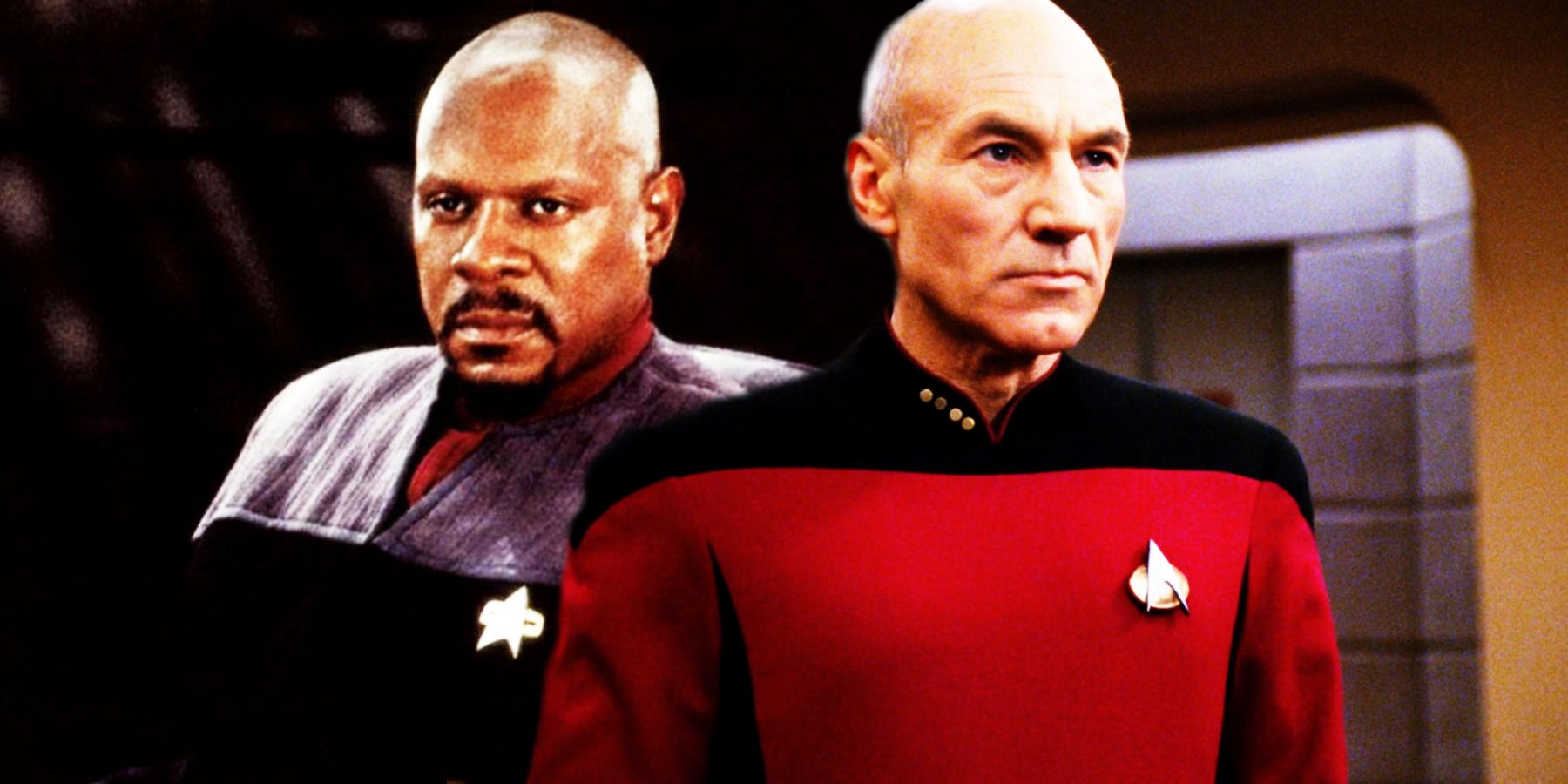 Avery Brooks as Benjamin Sisko and Patrick Stewart as Jean-Luc Picard