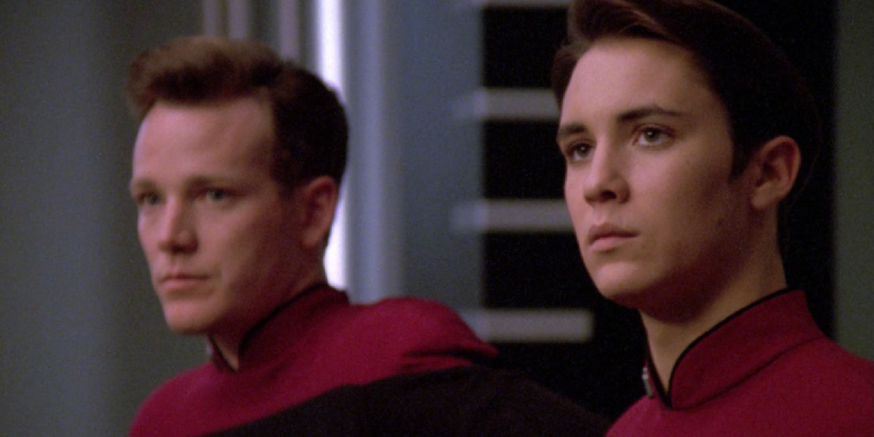 Robert Duncan McNeill as Nick Locarno and Wil Wheaton as Wesley Crusher in The First Duty