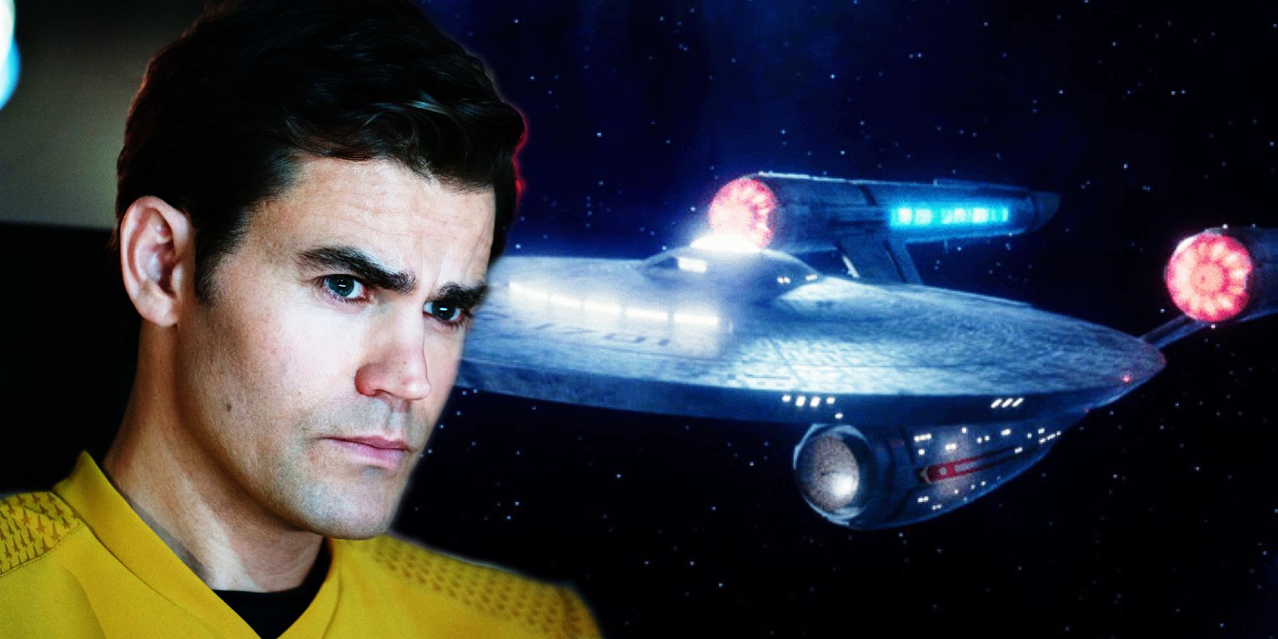 Paul Wesley as Kirk and the USS Enterprise