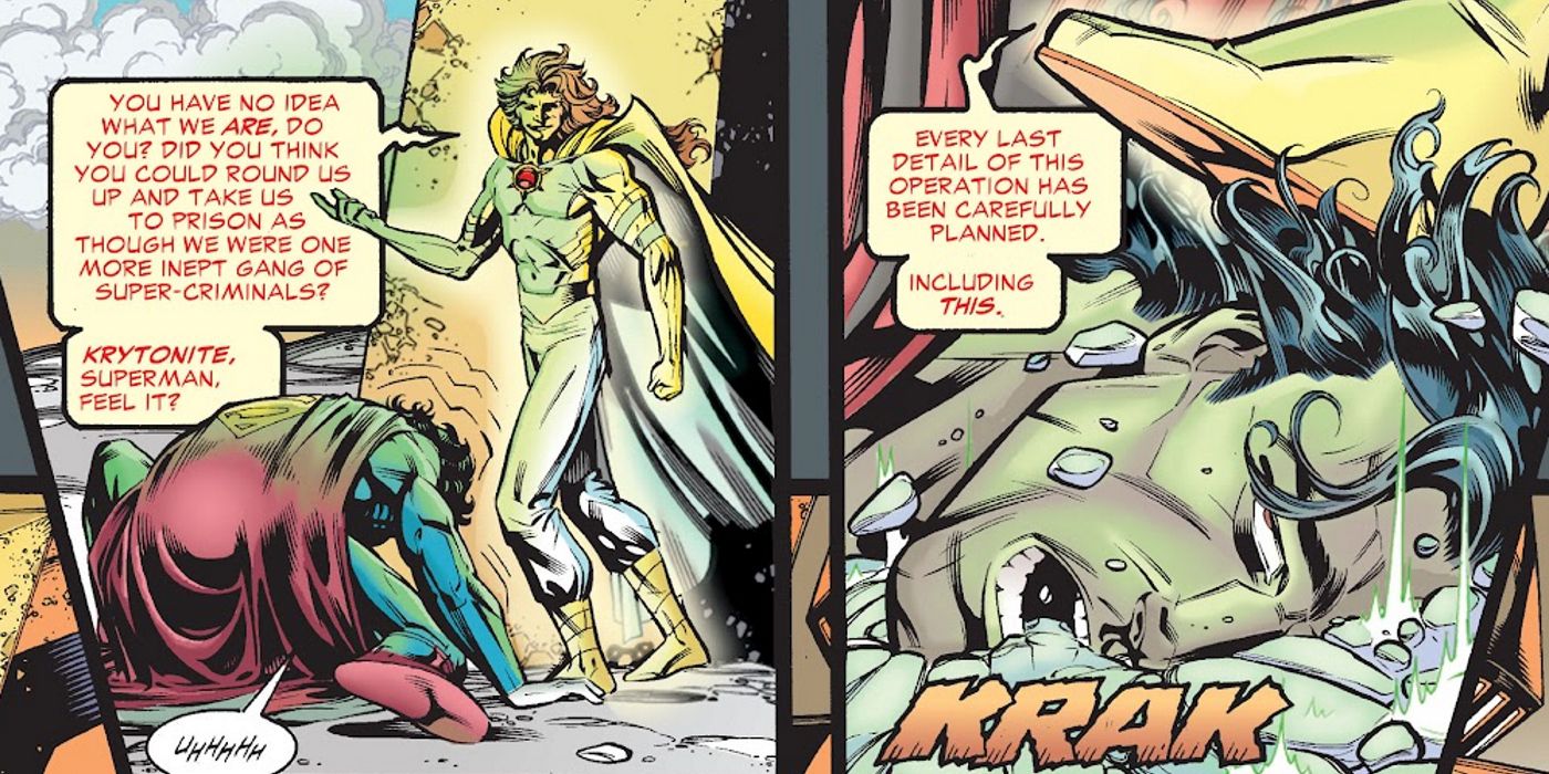 Superman is attacked by Hyperclan's kryptonite