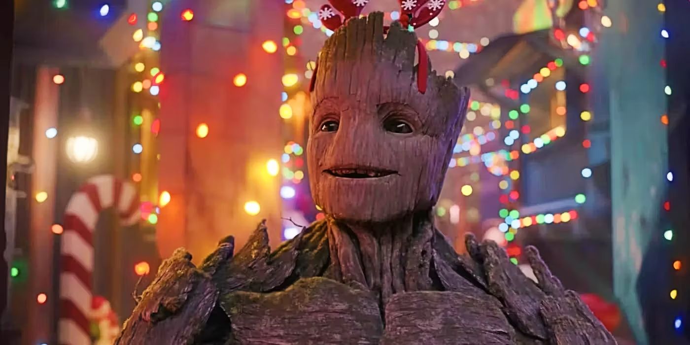 Swoll Groot smiling in The Guardians of the Galaxy Holiday Special.
