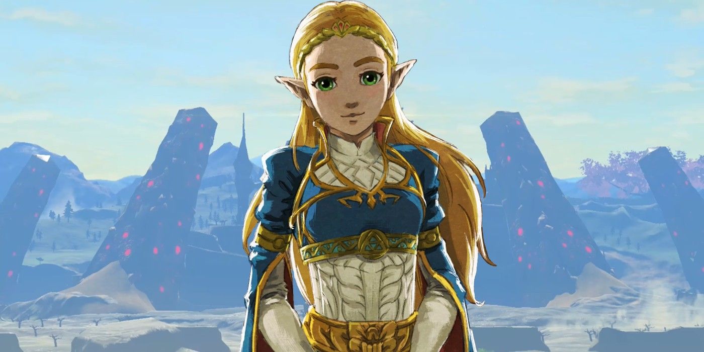Zelda in front of Hyrule Castle from Breath of the Wild