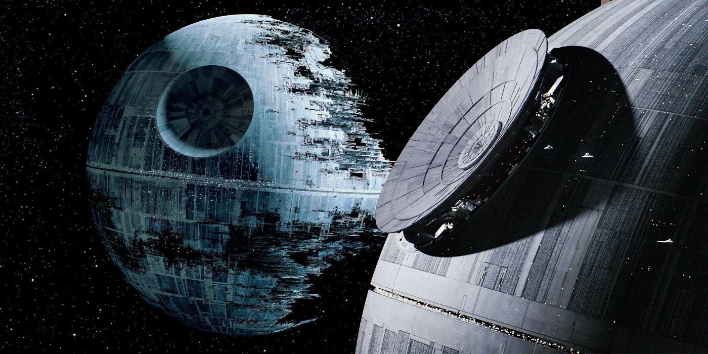 The Second Death Star from Return of the Jedi and the Original Death Star from Rogue One