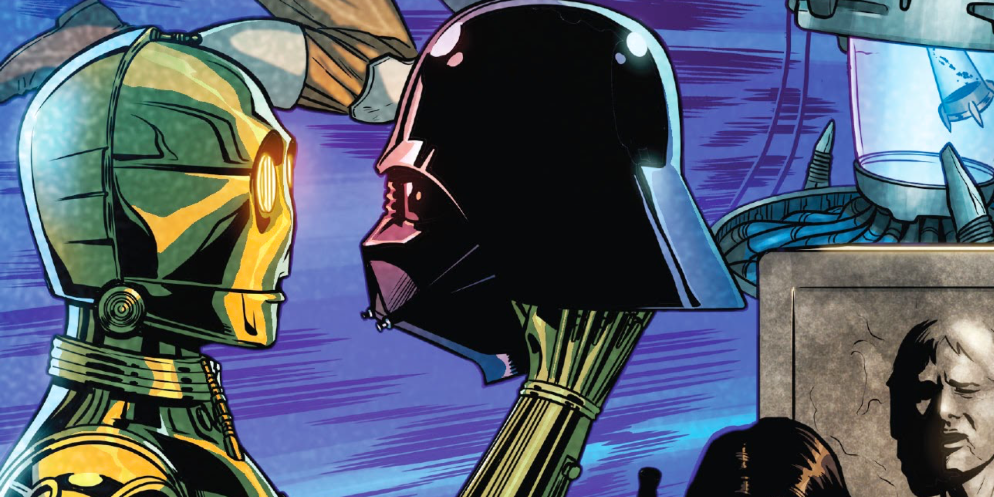 Threepio e Darth Vader em Star Wars Revelations
