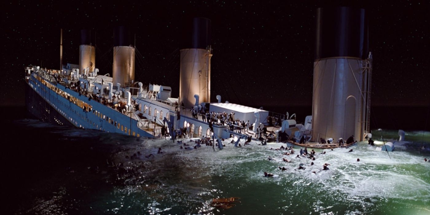 Titanic passengers swimming as the ship sinks in 1997's Titanic.