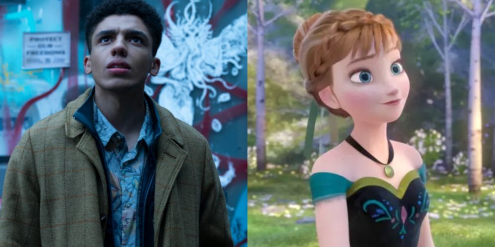 A split image features TIm Drake in Titans and Anna in Frozen
