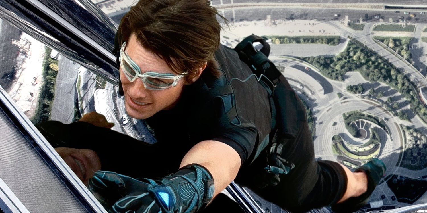 Tom Cruise hanging from the Burj Khalifa in Mission Impossible Ghost Protocol