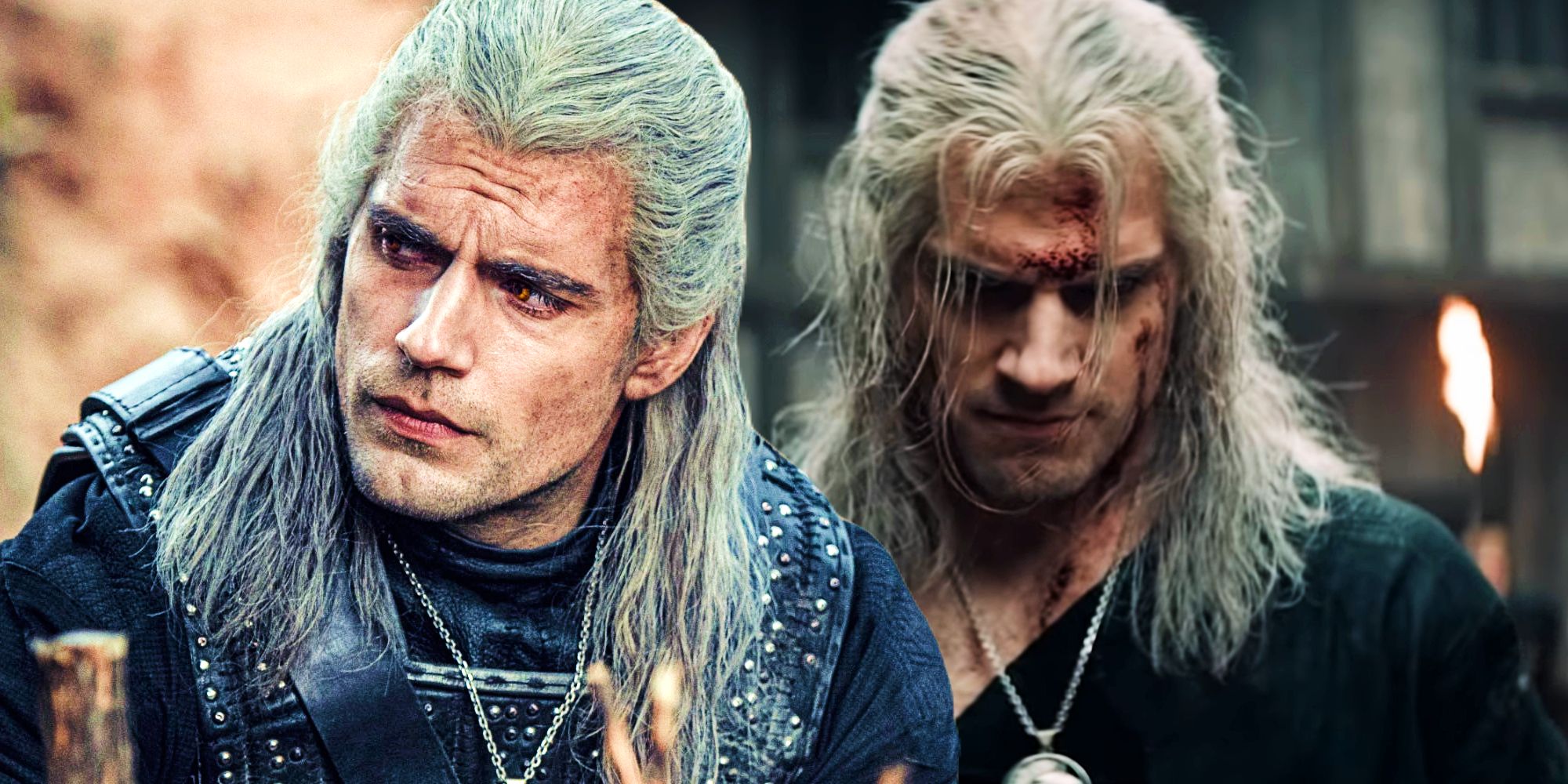 Two stills of Henry Cavill as Geralt of Rivia