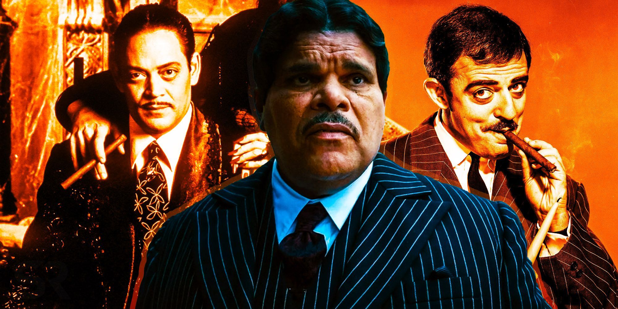 Três Gomez diferentes:-Raul Julia, Luis Guzman e John Astin