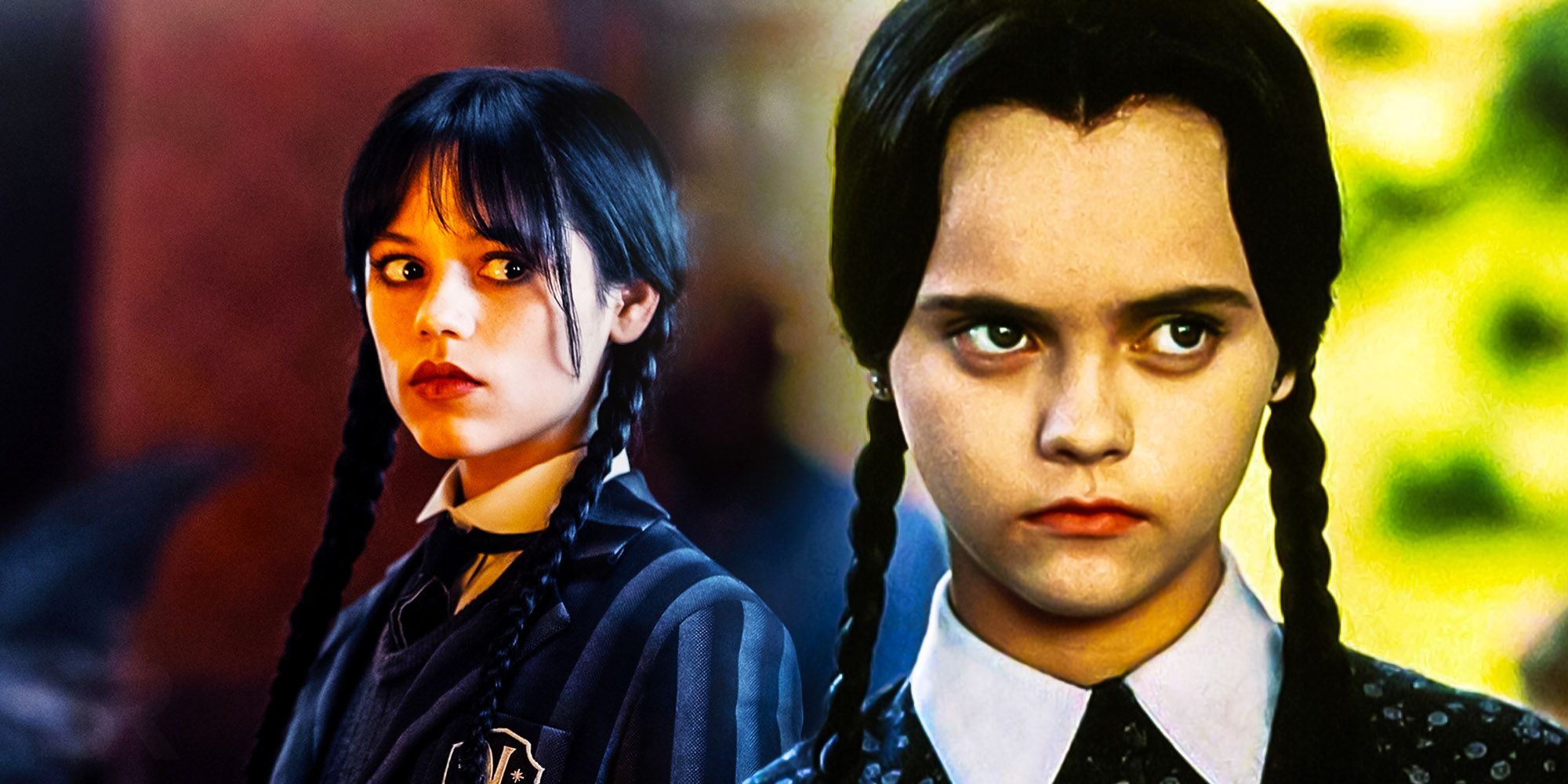 Jenna Ortega's Wednesday in the Netflix show and Christina Ricci's Wednesday in the Addams Family