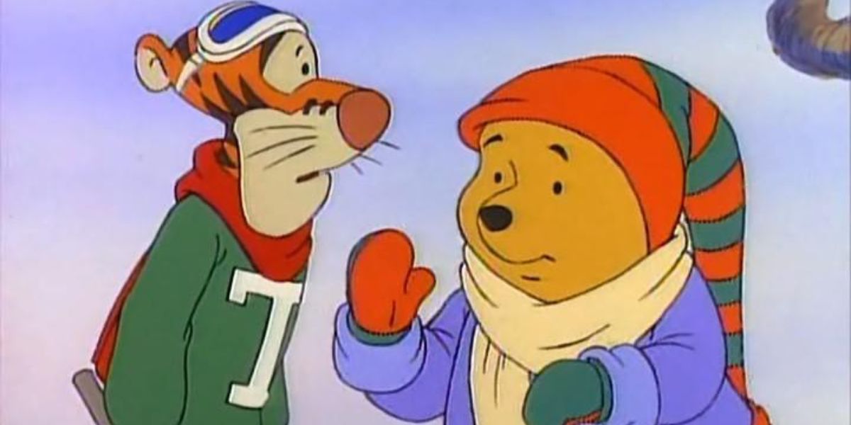Pooh and Tigger in snow clothes in Winnie The Pooh Seasons Of Giving (1999)