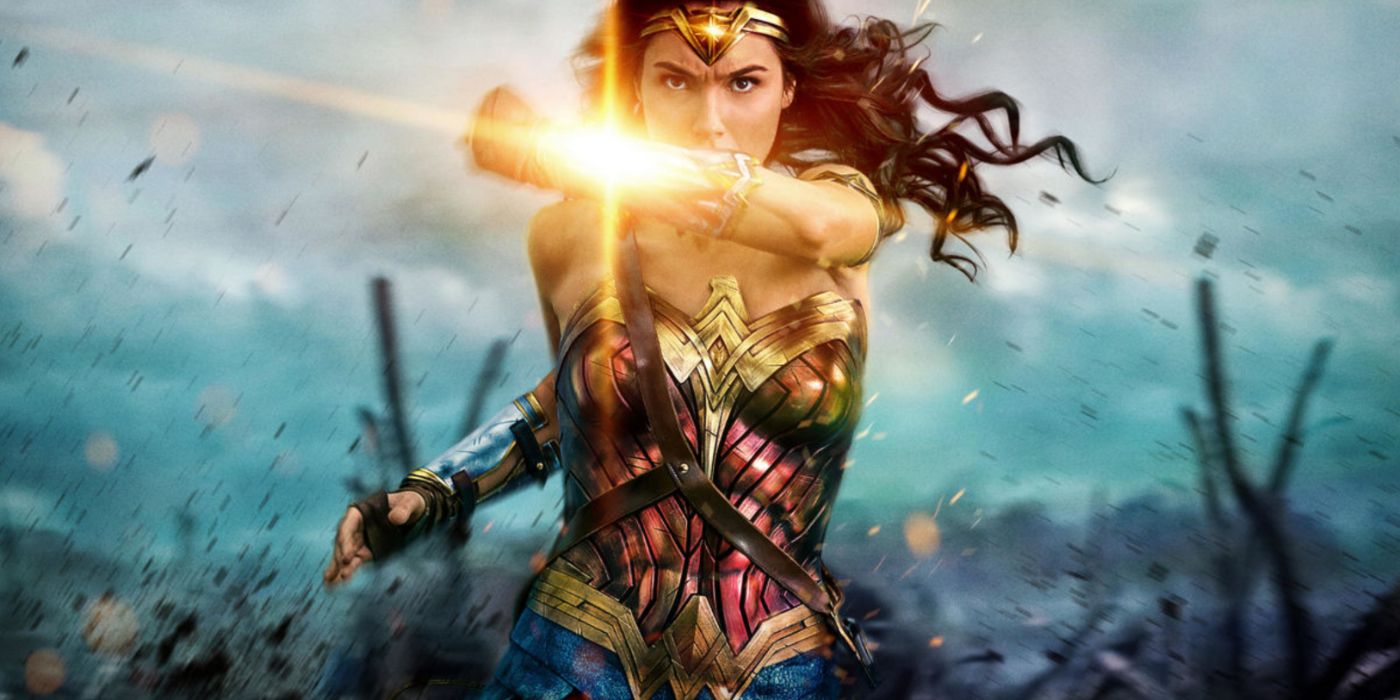 Wonder Woman promo featuring the hero deflecting gunfire with her gauntlet.